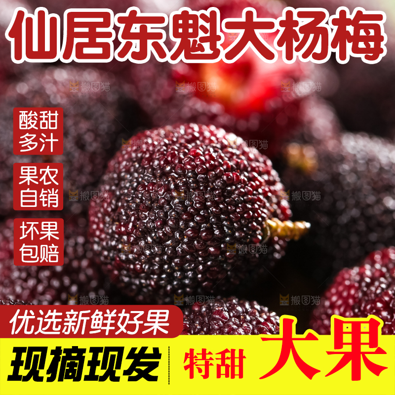 木底上放着新鲜杨梅