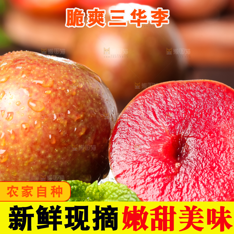 黑底上放着红心三华李