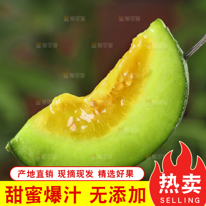 叉子叉着一块绿宝甜瓜
