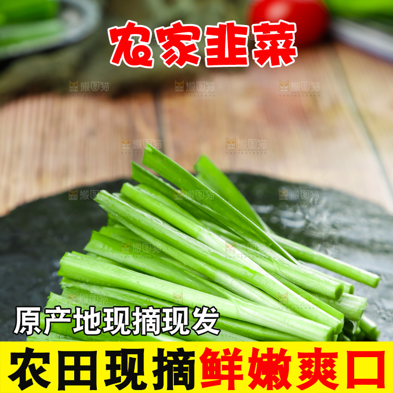黑底上摆放着韭菜