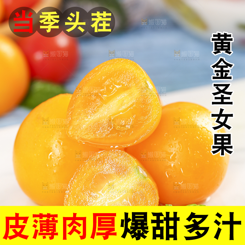 白底上摆放着山东黄金小番茄
