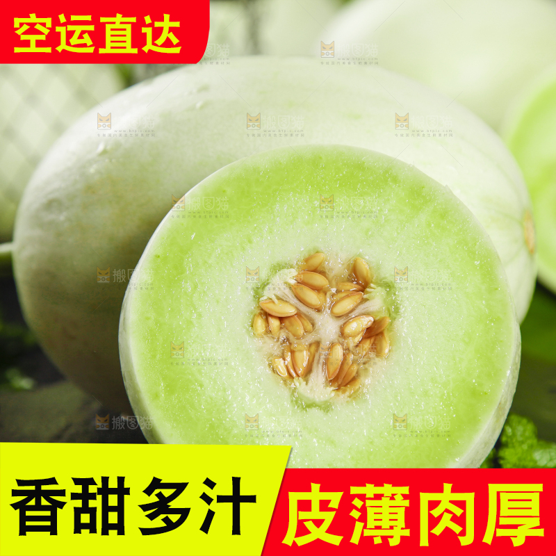 黑底上摆放着山东玉菇甜瓜