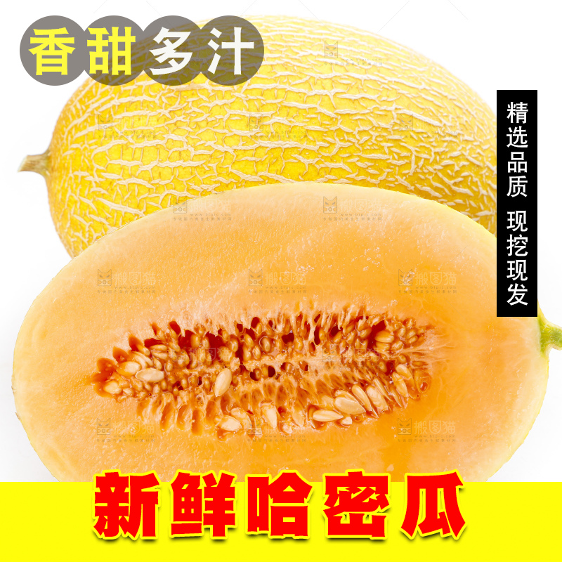 白底上摆放着黄皮蜜瓜