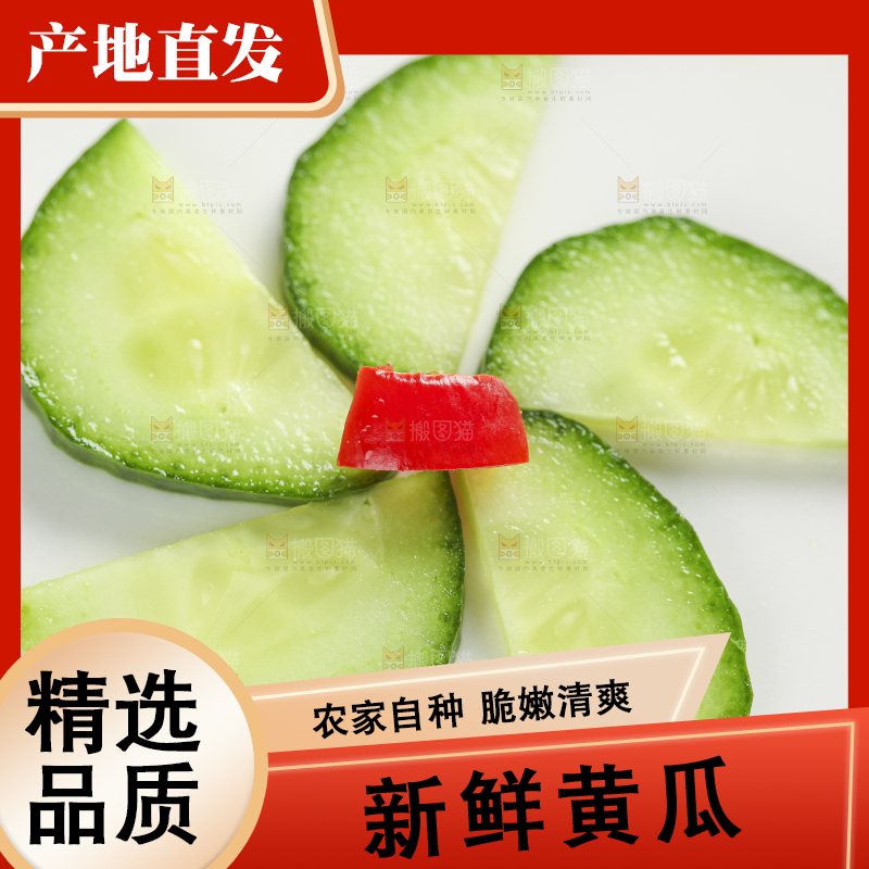 白底上摆放着切片的小青瓜