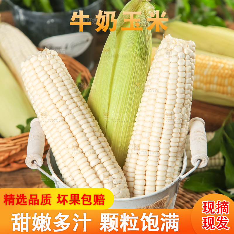 编织垫上摆放着水果白玉米