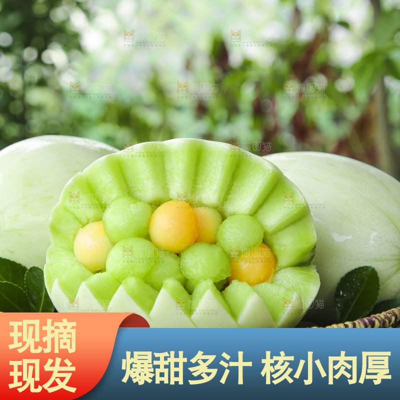 绿草地上放着一篮玉菇香瓜