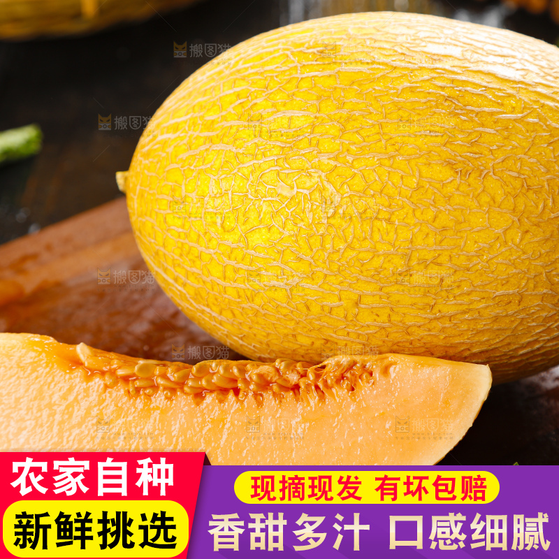 木底上摆放着黄皮哈密瓜