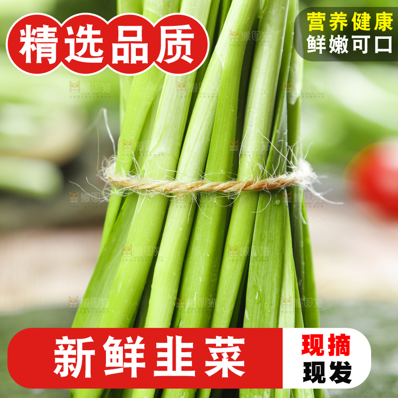 黑石上摆放着嫩韭菜