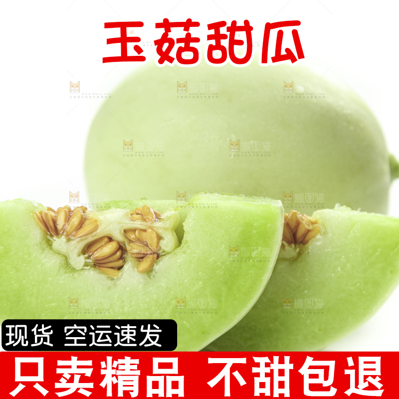 白底上摆放着玉菇蜜瓜