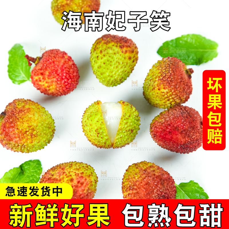 白底上摆放着海南妃子笑荔枝