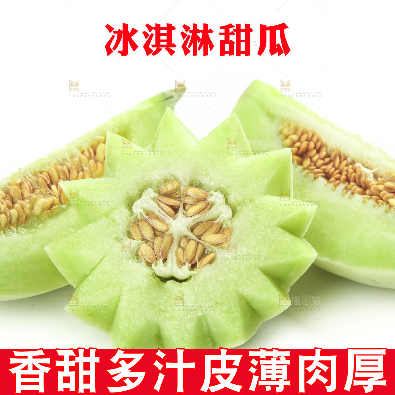 白底上摆放着山东玉菇甜瓜