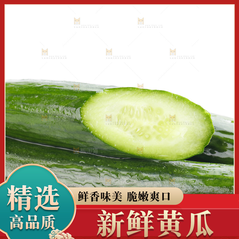 白底上摆放着嫩黄瓜