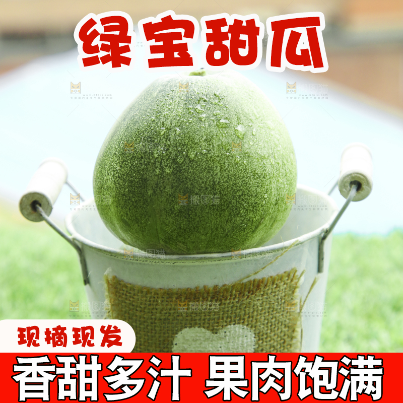 草地上放着绿宝石甜瓜