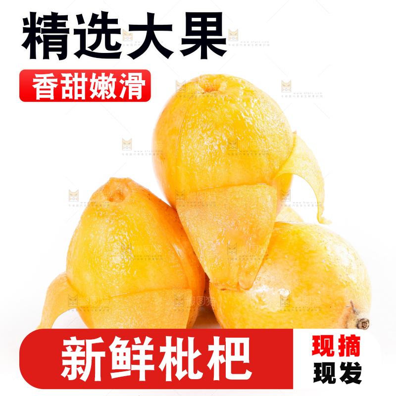 白底上摆放着新鲜枇杷