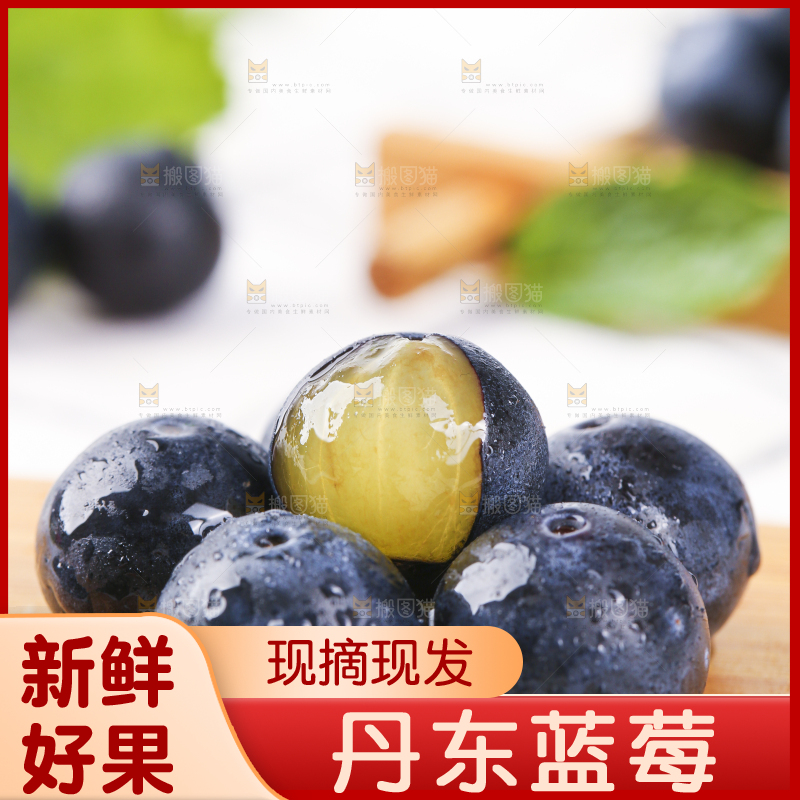 木板上摆放着新鲜蓝莓