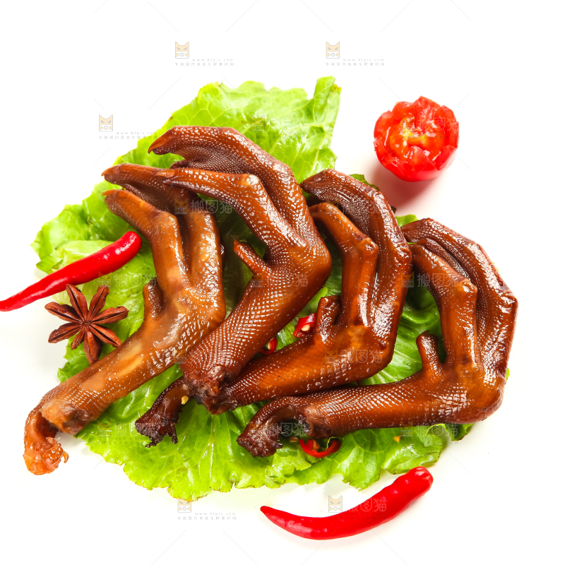 白底上的香辣鸭爪