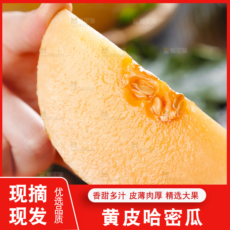 手里拿着黄皮哈密瓜