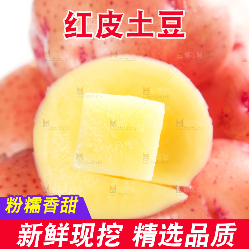 白底上摆放着黄心土豆