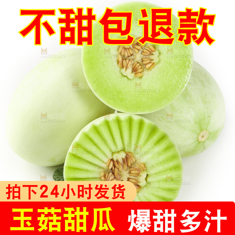 白底上摆放着南汇玉菇甜瓜