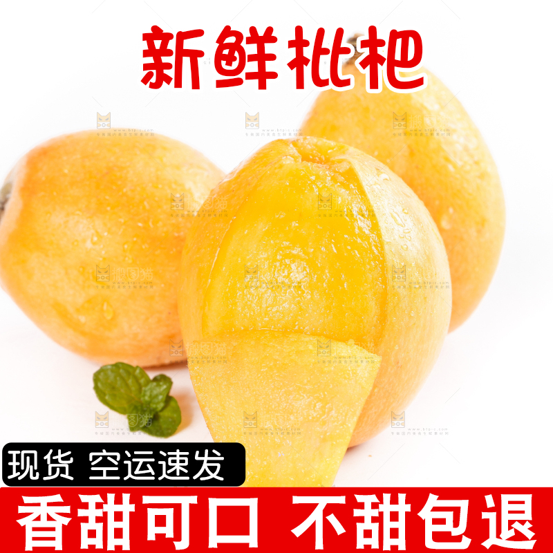 白底上摆放着新鲜枇杷