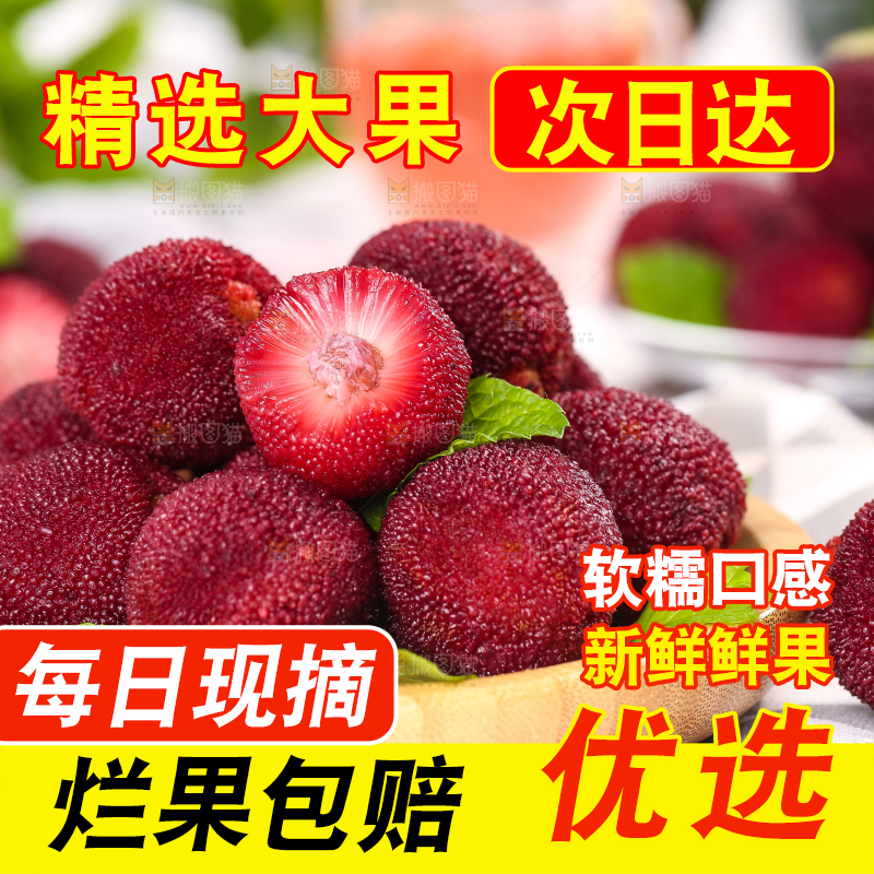 盘子上放着新鲜杨梅