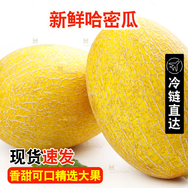 白底上摆放着黄皮哈密瓜