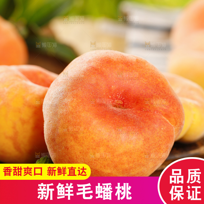竹底上的黄肉毛蟠桃