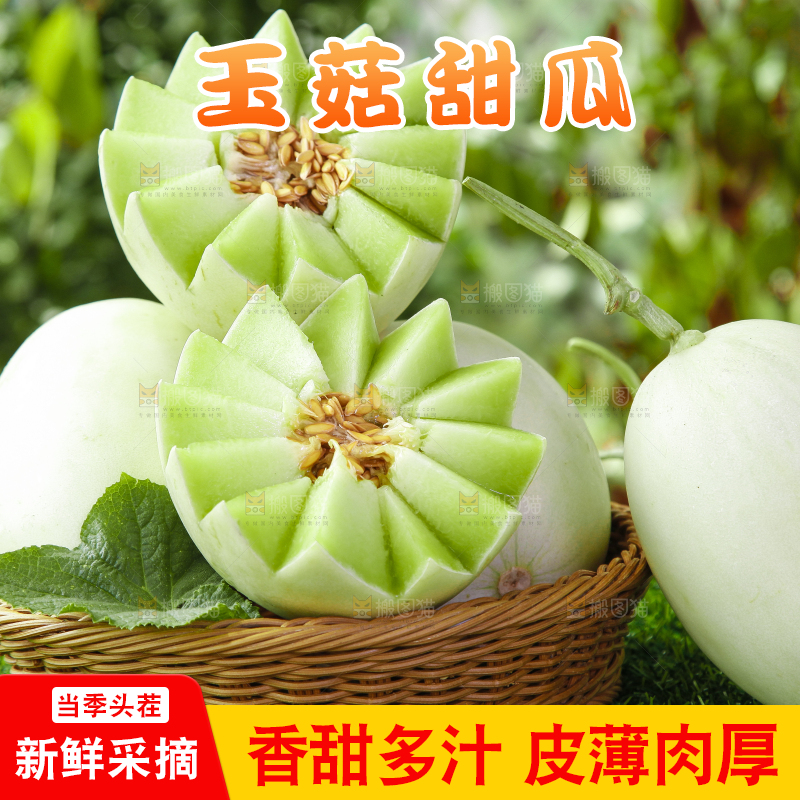篮子里装着玉菇甜瓜