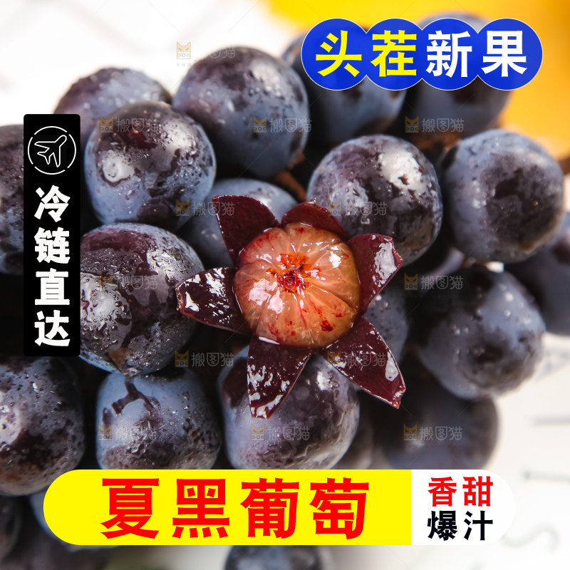 白格子底上放着夏黑葡萄