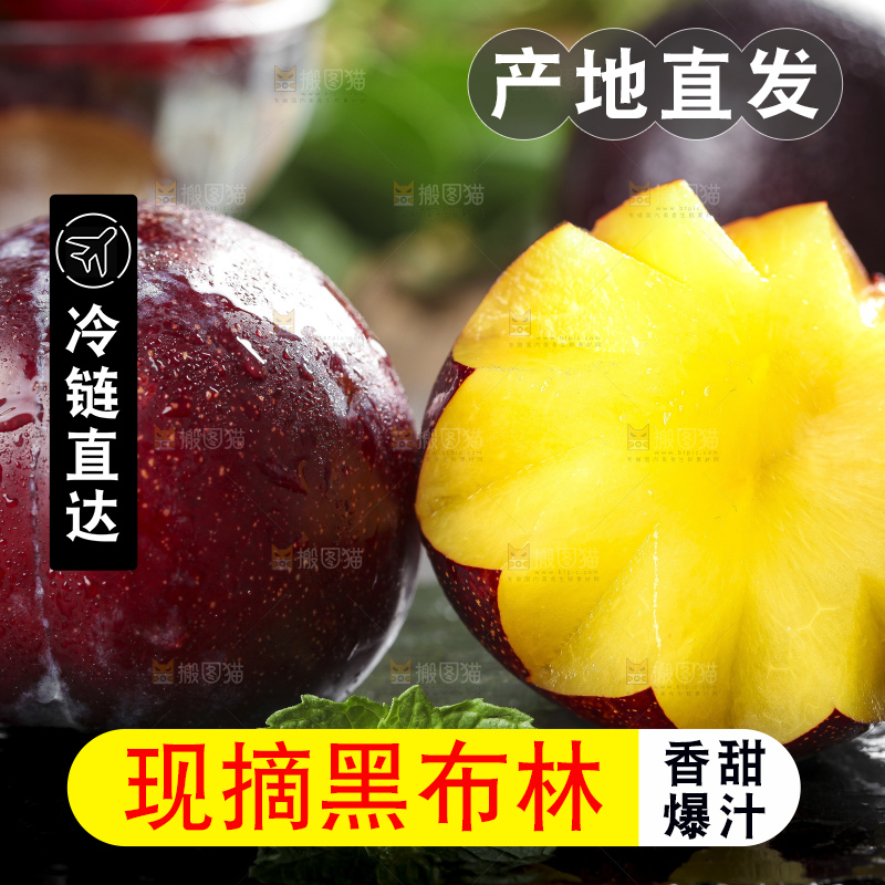 黑底上放着黄肉黑布李