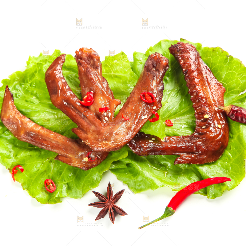 叶子上的香辣鸭翅