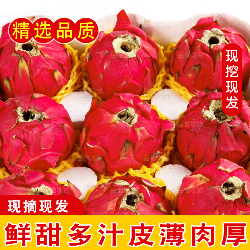 白底上放着金都一号红心火龙果