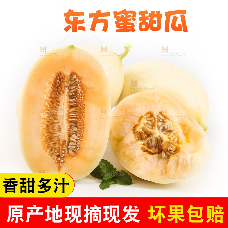 白底上放着东方蜜瓜