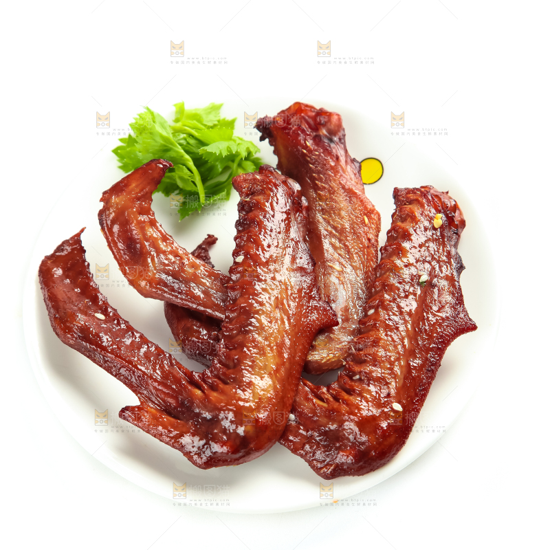 白底上放着酱香鸭翅