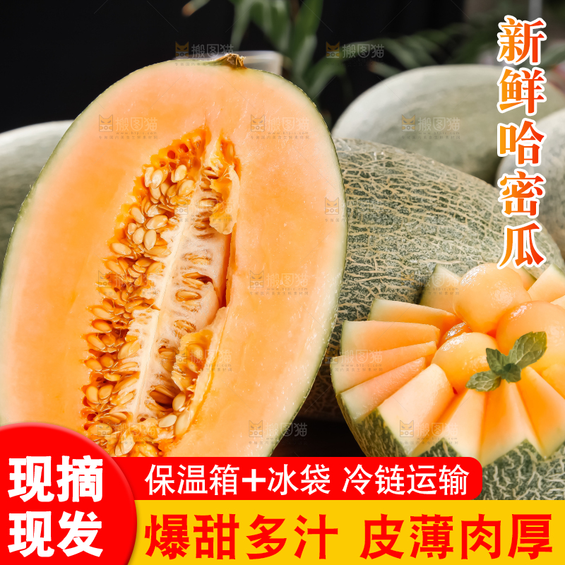 木底上摆放着网纹瓜