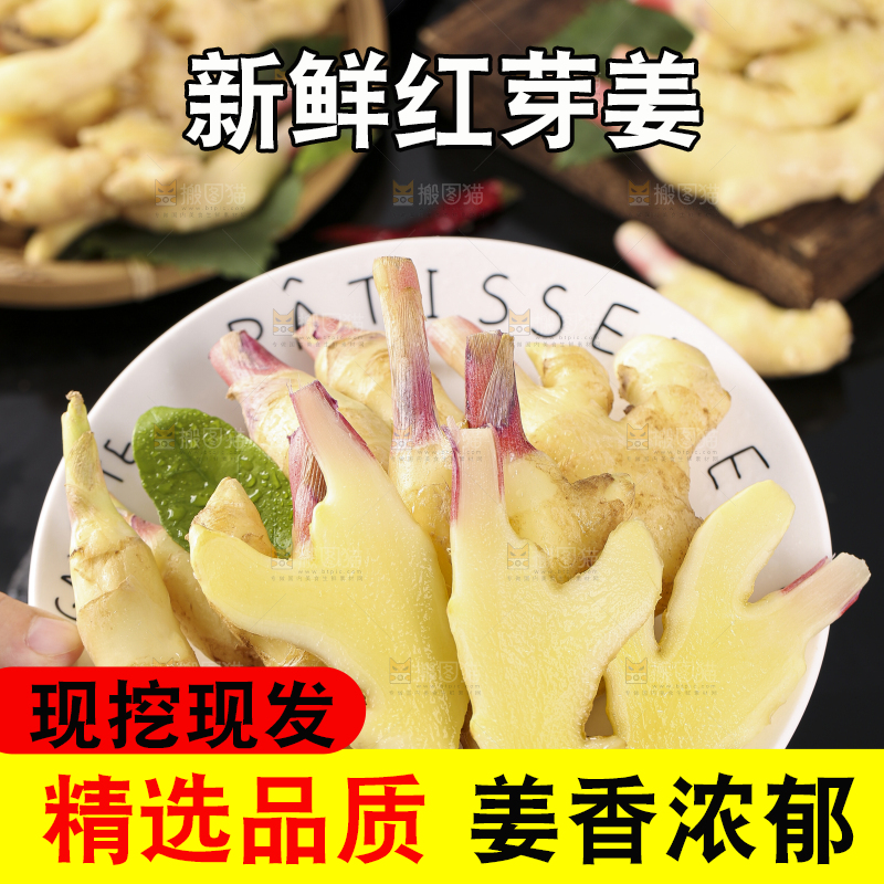 盘子里装着山东红芽生姜