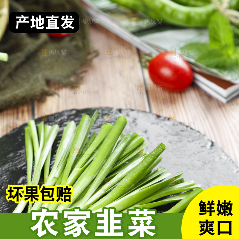 黑石上摆放着嫩韭菜