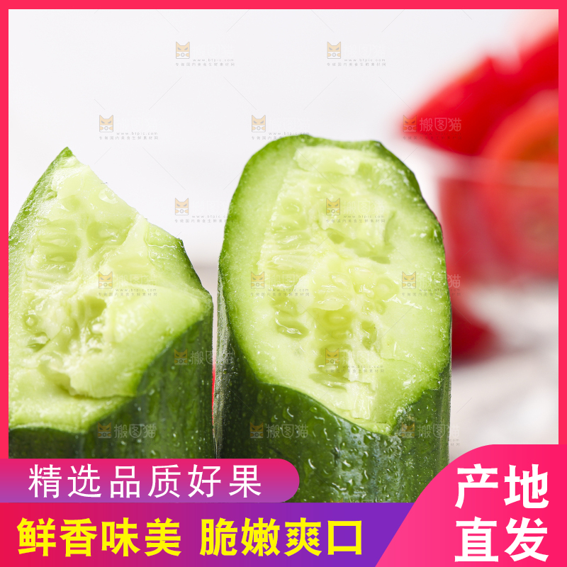 白底上放着无刺小黄瓜