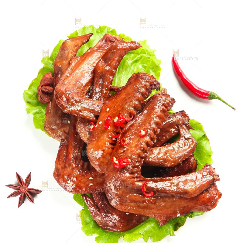 叶子上的香辣鸭翅