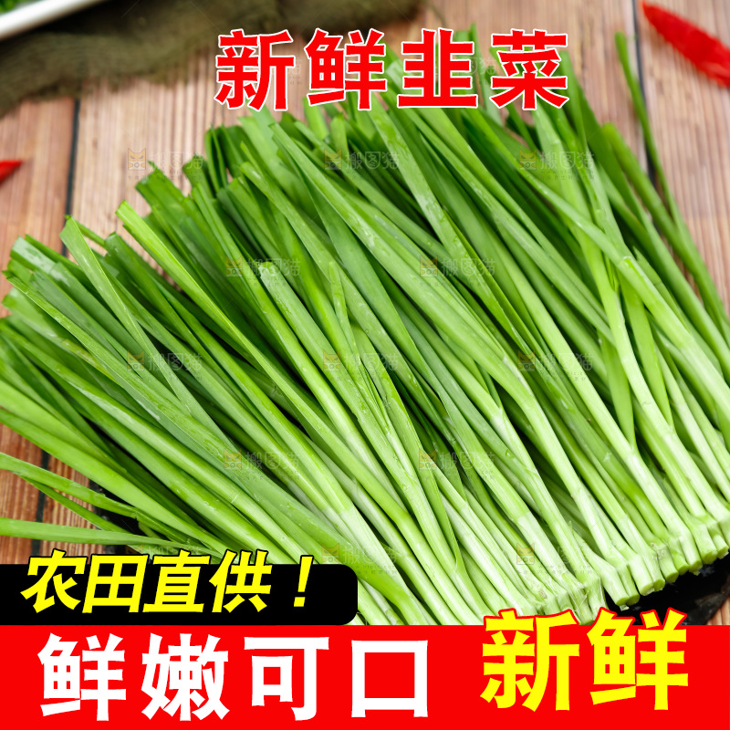 竹签串着新鲜韭菜