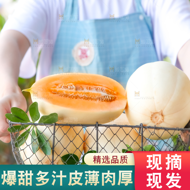手里端着一篮蜜瓜