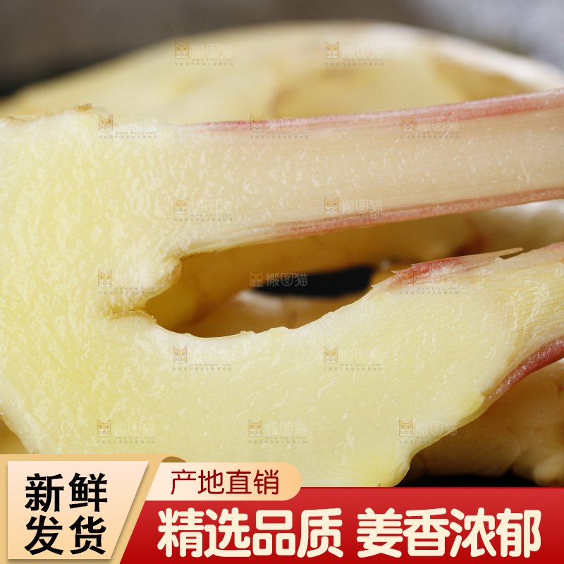 黑石板上放着红芽嫩姜