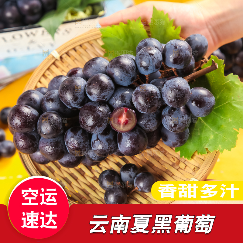 白格子底上放着夏黑葡萄