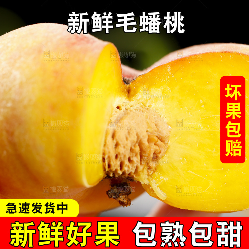 黑底上的毛蟠桃