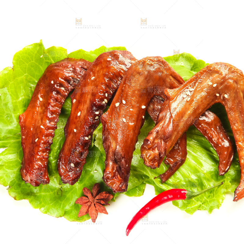 叶子上的香辣鸭翅