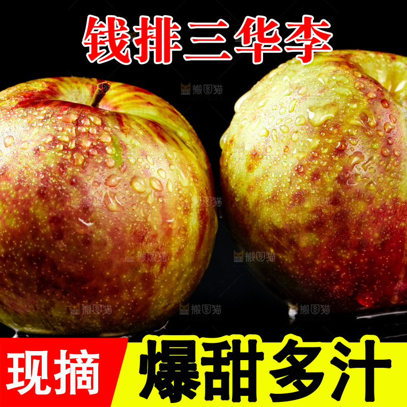 黑底上放着新鲜三华李