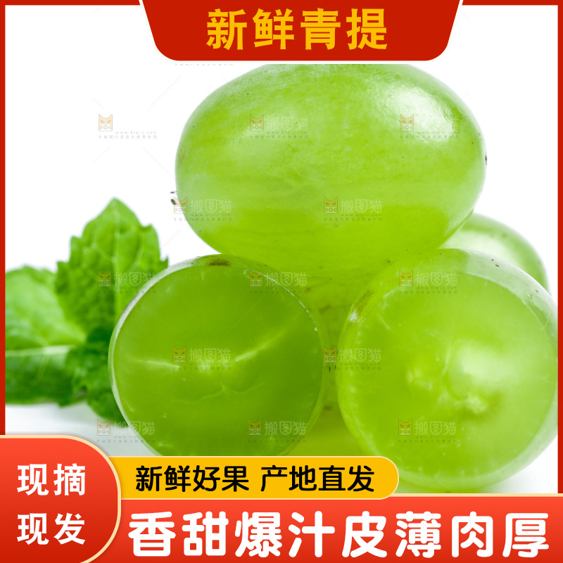 新鲜青提放在白底上