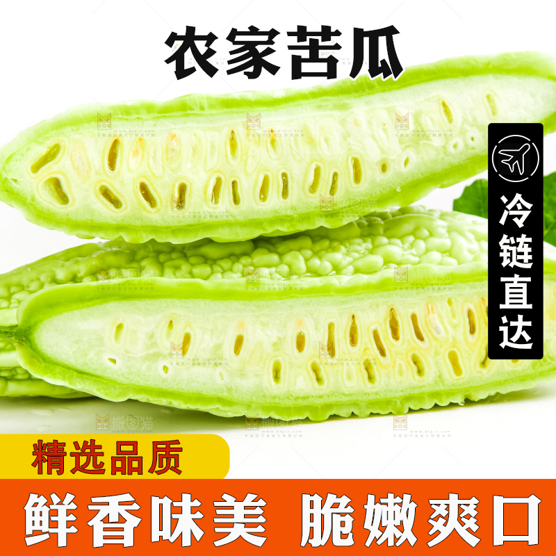 白底上摆放着新鲜苦瓜