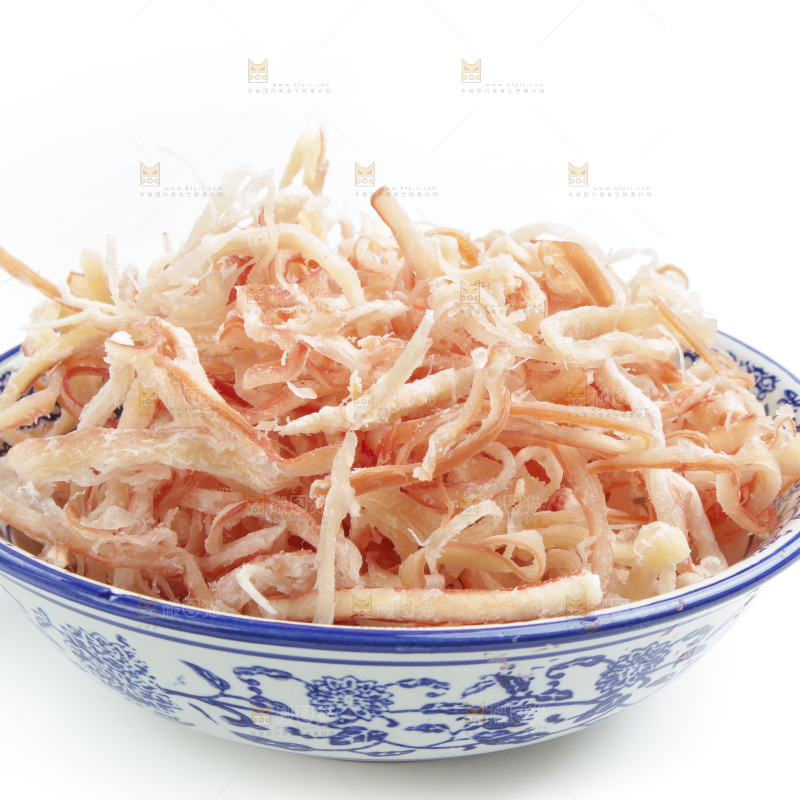 白底上放着原味鱿鱼丝