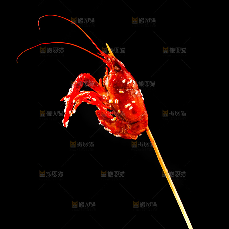 黑底上的虾串